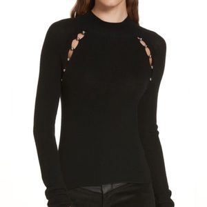 Alice + Olivia Jennifer Black Mock Neck Silver Bead Wool Sweater